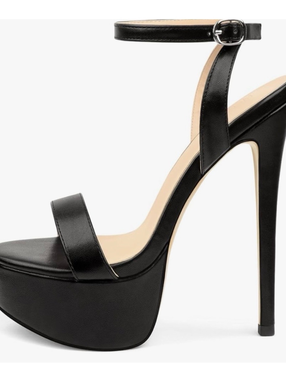 Sleek Black Platform Ankle-Strap High Heel Sandals